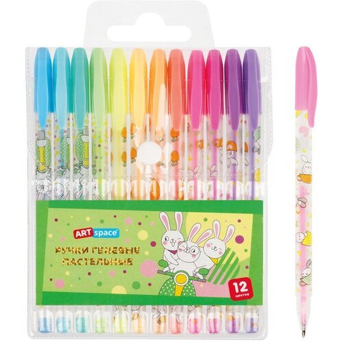 Набор гелевых ручек ArtSpace Bunny (1мм, 12 пастельных цветов) ПВХ чехол, 12шт, 24 уп. (GP12_96934)
