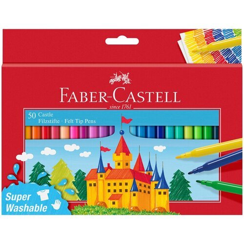 Фломастеры Faber-Castell 'Замок', 50цв, смываемые, картон, европодвес