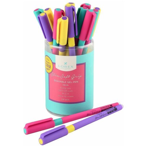 Ручка гелевая Lorex Neon Slim Soft Grip (0.4мм, синий, стираемая, прорезин. корпус)