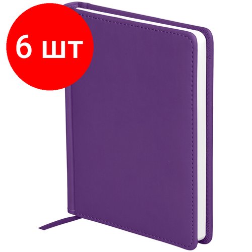 Комплект 6 шт, Ежедневник недатированный, А6, 136л, кожзам, OfficeSpace 'Winner', фиолетовый