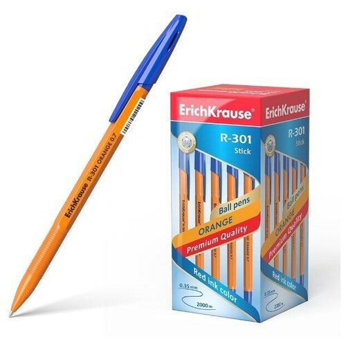 Ручка шариковая Erich Krause R-301 Orange Stick 0.7, цвет чернил синий, в упаковке 25 шт