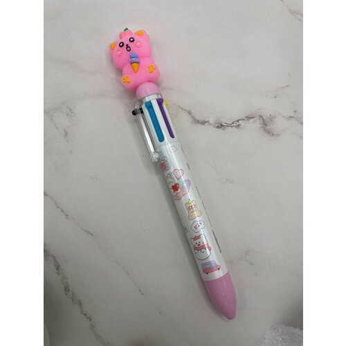 Ручка шариковая 'Мишка розовый' автоматическая, многоцветная 8 цветов.