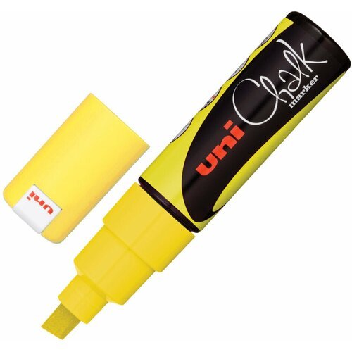 Маркер меловой UNI 'Chalk', 8 мм, желтый, влагостираемый, для гладких поверхностей, PWE-8K F.YELLOW, 142637